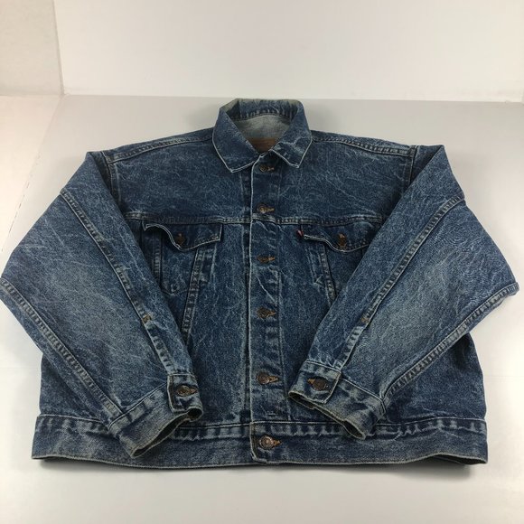VTG 80s Levi's Jean Jacket Adult Large Blue Acid Wash Trucker Faded Denim USA - Picture 1 of 16